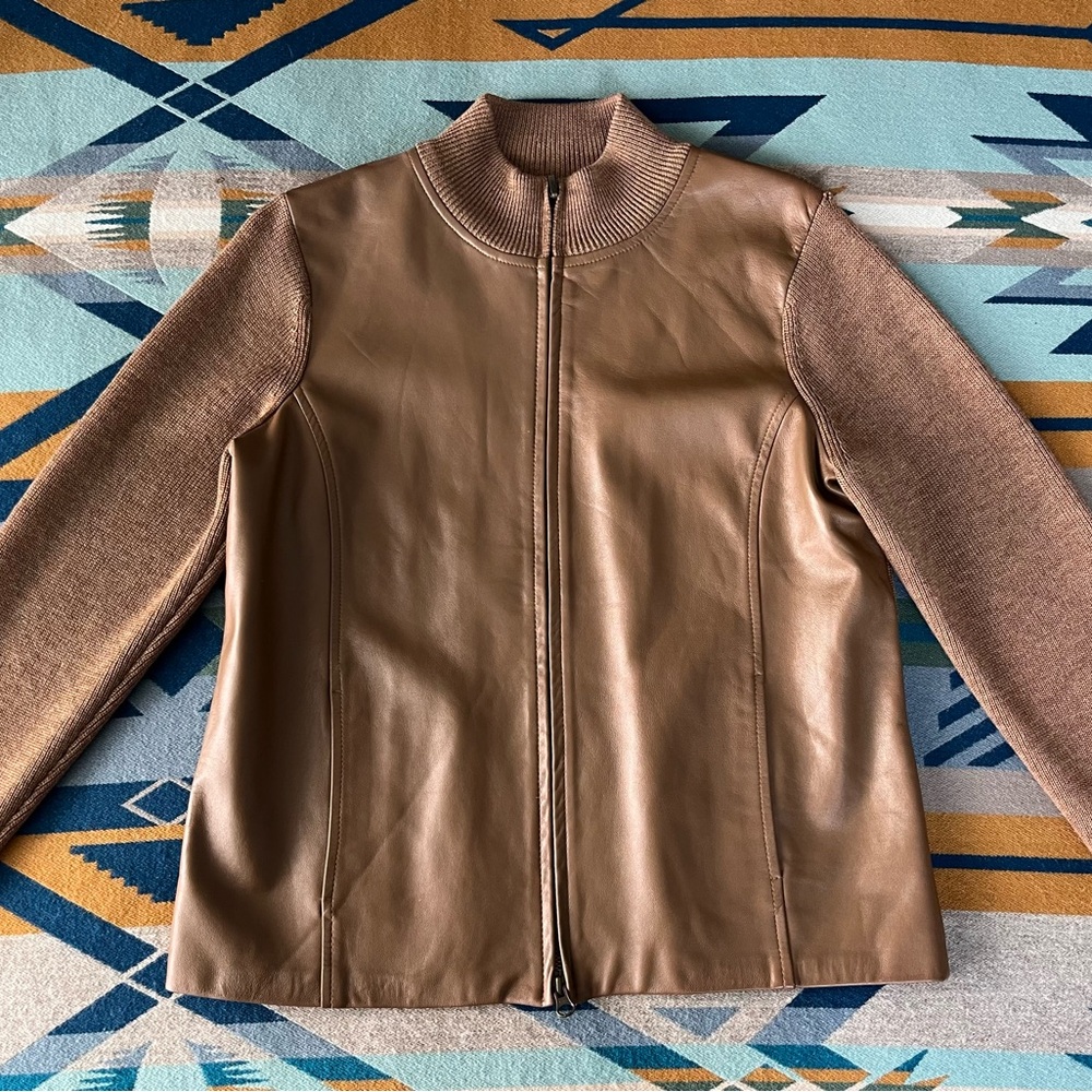 Pendleton Tan Merino Wool & Leather Sweater Jacket